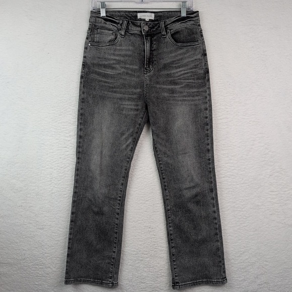 Risen Jeans Denim - Risen Jeans Women's Size‎ 28 Gray Denim Straight Leg High Rise Dark Wash Cut Hem